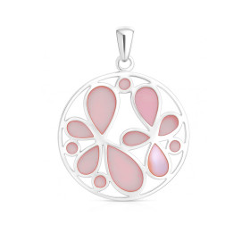 Pendentif Argent 925 Nacre rose Diamètre du cercle : 22mm Hauteur bélière incluse : 30mm 