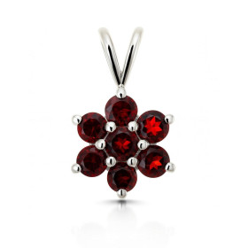 Pendentif Argent 925 Grenat forme fleur serti 7 pierres 3mm diamètre Hauteur du pendentif : 18mm
