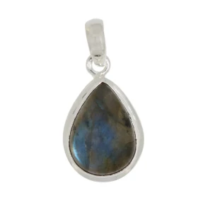 Pendentif Argent 925 Labradorite serti d une pierre forme poire 18x13mm Hauteur totale : 30mm