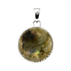 Pendentif Argent 925 Labradorite Ronde 19mm Pierre ronde taille cabochon 19mm diamètre Dimensions du pendentif (bélière in...