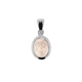 Pendentif Argent 925 Quartz rose serti d une pierre ovale 9x7mm, hauteur totale : 20mm