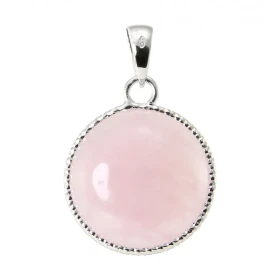  Pendentif Argent 925 Quartz Rose Rond 19mm Pierre ronde taille cabochon 19mm diamètre Dimensions du pendentif (bélière in...