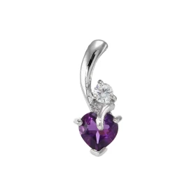 Pendentif Argent 925 Rhodié Améthyste Coeur Oxyde Motif serti d une Améthyste forme coeur 6x6mm d un oxyde rond 3mm diamèt...
