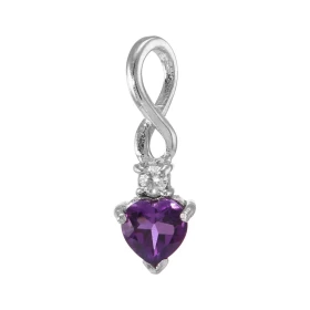 Pendentif Argent 925 Rhodié Améthyste Coeur Oxyde Motif serti une Améthyste forme coeur 6x6mm d un oxyde rond 2.5mm diamèt...