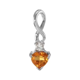 Pendentif Argent 925 Rhodié Citrine Coeur Oxyde Motif serti une Citrine forme coeur 6x6mm d un oxyde rond 2.5mm diamètre L...