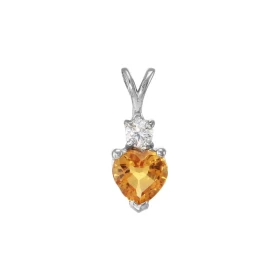 Pendentif Argent 925 Rhodié Citrine Coeur Oxyde Motif serti d une Citrine forme coeur 6x6mm d un oxyde rond 3mm diamètre L...