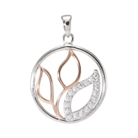 Pendentif Argent 925 Rhodié Rosé motif Fleurs Oxydes Pendentif serti 18 oxydes zirconium 1.3mm diamètre Dimensions du pend...