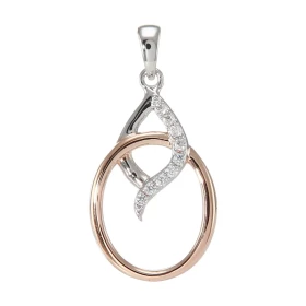 Pendentif Argent 925 Rhodié Rosé pavés d Oxydes Motif composé d un ovale rosé d une forme abstraite partiellement pavée d ...