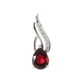 Pendentif Argent 925 Rhodié Grenat Poire 8x6mm Oxydes Motif moderne un pavage 7 oxydes 1mm La pierre centrale est sertie à...