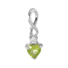 Pendentif Argent 925 Rhodié Péridot Coeur Oxyde Motif serti une Péridot forme coeur 6x6mm d un oxyde rond 2.5mm diamètre L...