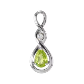 Pendentif Argent 925 Rhodié Signe Infini Péridot poire Oxyde Zirconium Motif composé d un signe infini doublé dans lequel ...