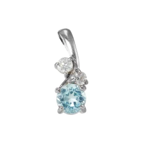 Pendentif Argent 925 Rhodié Topaze bleue traitée Oxydes Motif serti d une Topaze bleue traitée ronde 6mm 2 oxydes ronds 3 ...