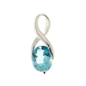 Pendentif Argent 925 Topaze Bleue Traitée Pierre ovale 9 x 7 mm Dimensions du pendentif : 21 x 9 mm 