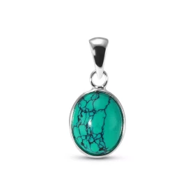 Pendentif Argent 925 Turquoise Reconstituée Ovale 10x8mm Cabochon Serti Clos Pendentif Argent 925 Turquoise Ce pendentif e...