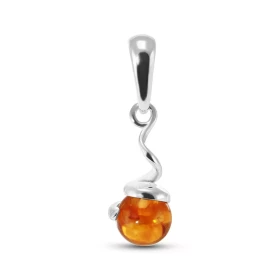 Pendentif argent 925 composé d une perle d ambre couleur cognac 8mm diamètre Largeur : 8mm Longueur totale (bélière inclus...