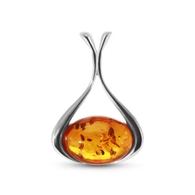 Pendentif argent 925 composé d une ambre couleur cognac ovale 10x14mm Largeur : 19mm Longueur : 27mm