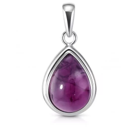 Pendentif Argent 925 Améthyste serti d une pierre forme poire 18x13mm, hauteur totale : 30mm