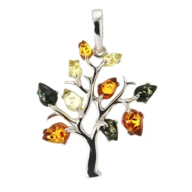 Pendentif Argent Arbre Vie Ambre Multicolore Dimensions du pendentif (belière incluse) : 39x28mm