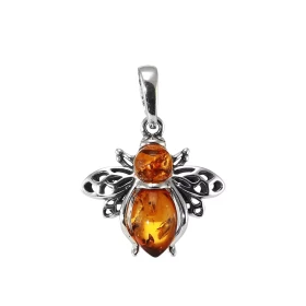 Pendentif argent forme d abeille 2 ambres qui forment le corps Ambre couleur cognac Dimension du pendentif bélière incluse...