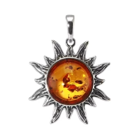 Pendentif argent enforme soleil une ambre ronde 13mm diamètre Ambre couleur cognac Dimension du pendentif bélière incluse ...