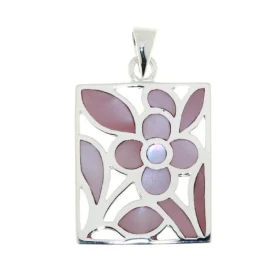 Pendentif fleur Argent 925 Nacre rose Dimensions du rectangle : 22x19mm Hauteur (bélière incluse) : 30mm 