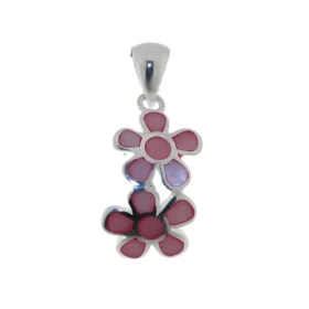 Pendentif Argent 925 Nacre rose Motif ondulé composé deux fleurs 9x9mm Hauteur (bélière incluse) : 23mm 