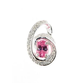Pendentif Argent 925 Oxyde rose blanc Ce pendentif est serti d un oxyde rose ovale 7x5mm 24 oxydes blancs 1mm Dimensions d...