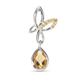 Pendentif Argent Papillon Citrine Goutte Motif papillon 14x10mm serti petites pierres rondes Citrine goutte 7x5mm breloque...