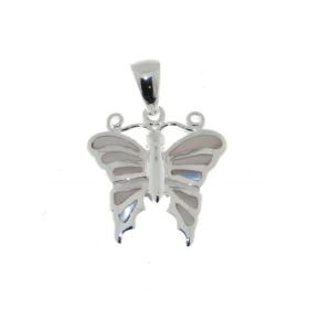 Pendentif Argent 925 Nacre forme papillon Dimensions du pendentif (bélière incluse): 24 x 18 mm 