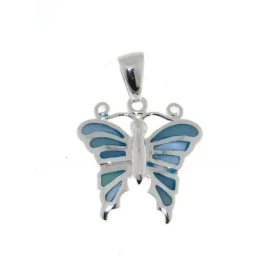 Pendentif Argent 925 Nacre Bleue forme papillon Dimensions du pendentif (bélière incluse): 24 x 18 mm 