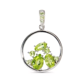 Pendentif Argent Péridot Motif Rond 18mm serti pierres formes tailles différentes Dimensions du pendentif (bélière incluse...