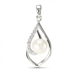 Pendentif Argent Perle Culture Oxyde zirconium Motif 19x11mm serti d oxydes zirconium Perle culture 6mm Dimensions du pend...