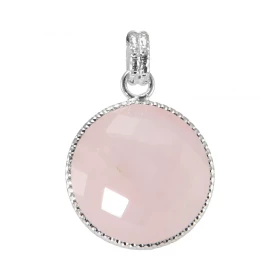 Pendentif Argent Quartz Rose Ce pendentif est serti d une pierre ronde facettée La pierre mesure 20mm diamètre Elle est ma...