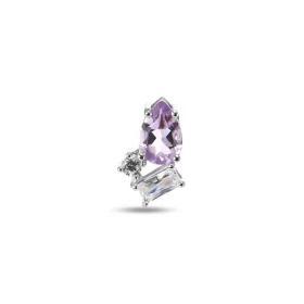 Pendentif argent rhodié 925 composés d une améthyste forme poire 4x6mm, d un oxyde zirconium rectangulaire 4x2mm d un oxyd...