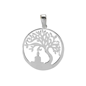 Pendentif argent rhodié composé d un arbre vie dans un cercle 20mm diamètre Longueur bélière incluse : 26mm