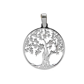 Pendentif argent rhodié composé d un arbre vie dans un cercle 20mm diamètre Longueur bélière incluse : 26mm