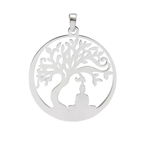 Pendentif argent rhodié composé d un arbre vie dans un cercle 30mm diamètre Longueur bélière incluse : 37mm