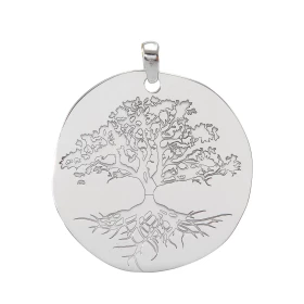Pendentif argent rhodié composé d un arbre vie dans un cercle 30mm diamètre Longueur bélière incluse : 36mm