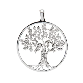 Pendentif argent rhodié composé d un arbre vie dans un cercle 30mm diamètre Longueur bélière incluse : 37mm