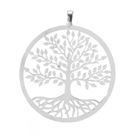 Pendentif argent rhodié composé d un arbre vie dans un cercle 40mm diamètre Longueur bélière incluse : 46mm