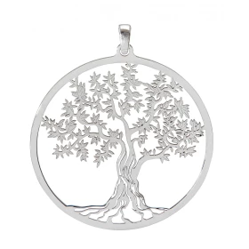 Pendentif argent rhodié composé d un arbre vie dans un cercle 40mm diamètre Longueur bélière incluse : 46mm