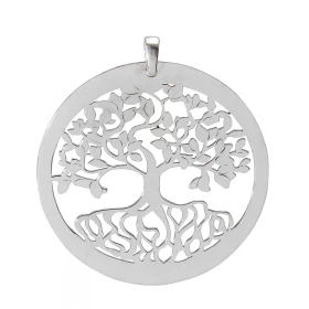 Pendentif argent rhodié composé d un arbre vie dans un cercle 40mm diamètre Longueur bélière incluse : 44mm