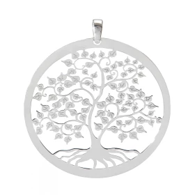 Pendentif argent rhodié composé d un arbre vie dans un cercle 40mm diamètre Longueur bélière incluse : 45mm