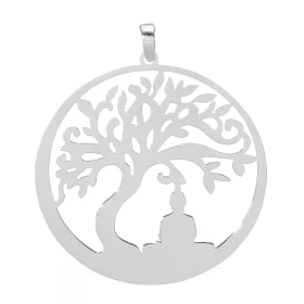 Pendentif argent rhodié composé d un arbre vie dans un cercle 40mm diamètre Longueur bélière incluse : 46mm