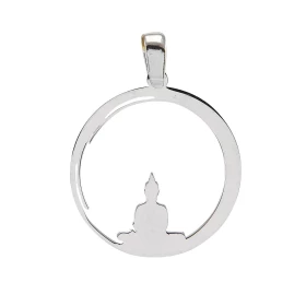  Pendentif argent rhodié représentant un bouddha prière Dimensions du pendentif : 20x27mm (bélière incluse) 