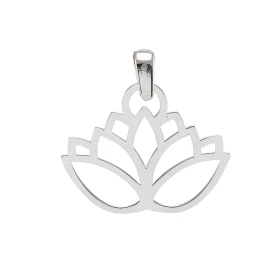 Pendentif argent rhodié forme fleur lotus ajourée Dimensions du pendentif : 22x22mm (bélière incluse)