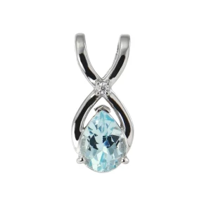 Pendentif Argent Rhodié Topaze Bleue Traitée Poire 9x7mm Oxyde Pendentif serti d une pierre forme poire 9x7mm d un oxyde r...