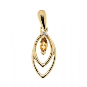 Pendentif Or jaune 375 Citrine Diamant La Citrine est taillée forme marquise mesure 4x2mm Un diamant 0.003 carat relève l ...