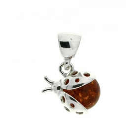 Pendentif Coccinelle Ambre Argent 925 Pendentif Argent 925 Ambre couleur cognac Ambre ronde 9mm diamètre Monture forme coc...