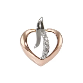 Pendentif Coeur Argent 925 Rhodié Rosé Oxydes Motif coeur 2 tons Le pavage est composé 5 oxydes zirconium 1.3 à 1.5mm diam...